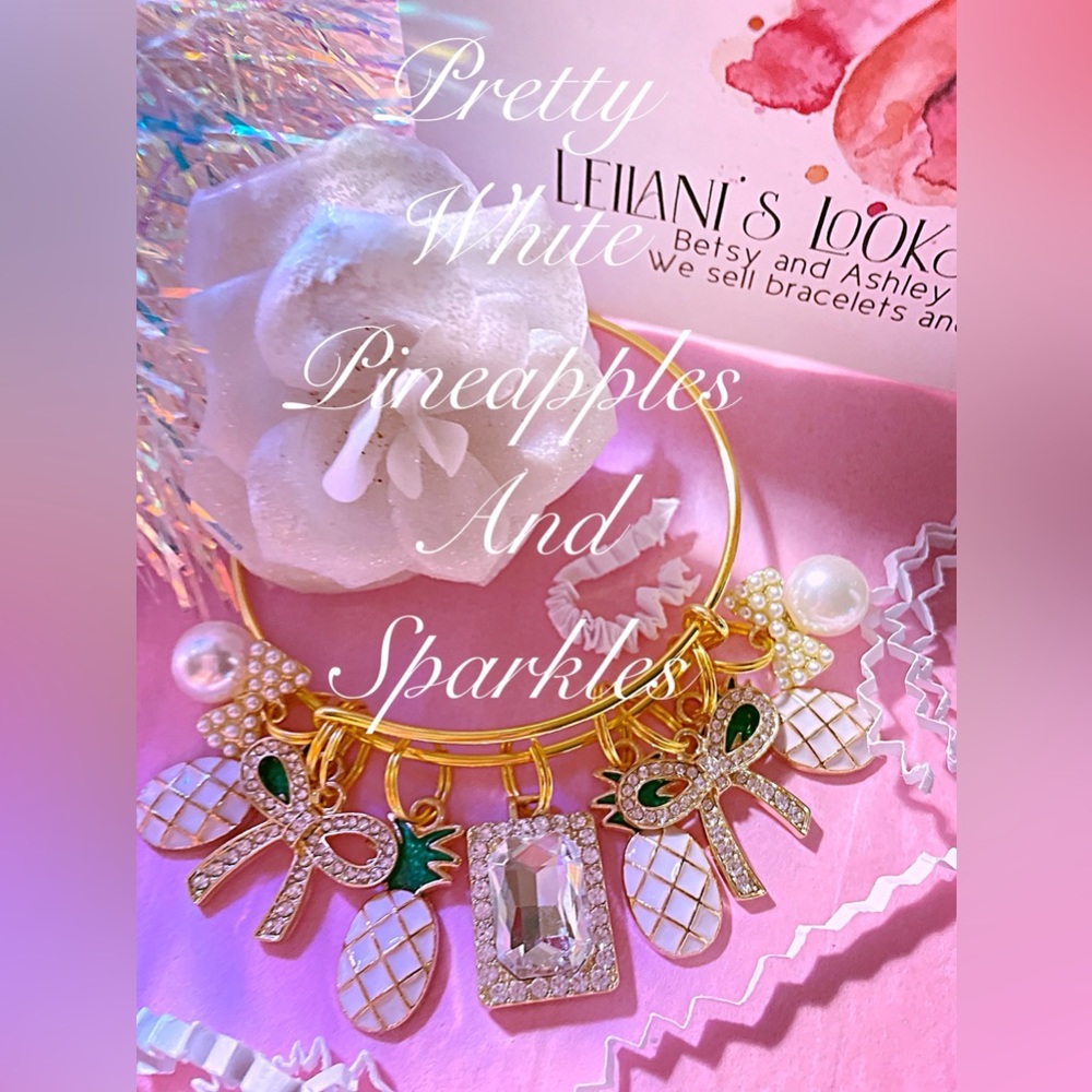 Pineapple gold charm bangle bracelet,Summer, summertime, pineapples